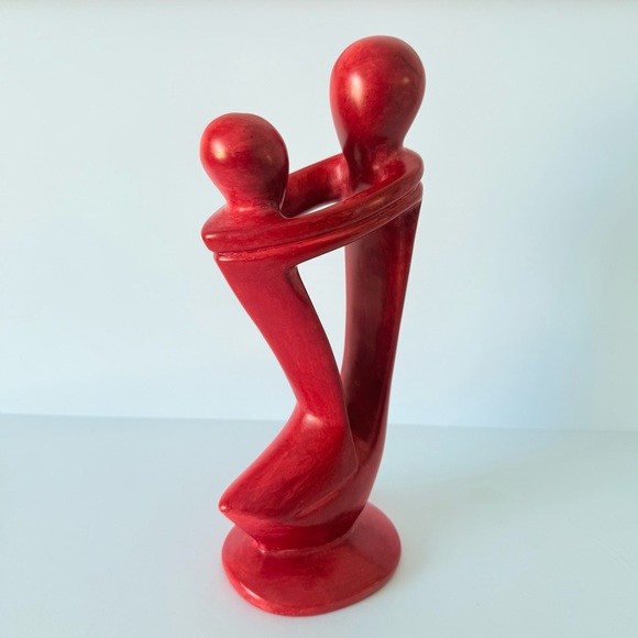 Modern Abstract Couple Art Soapstone Sculpture Red 10.5” Valentine’s Love Decor - Picture 3 of 12